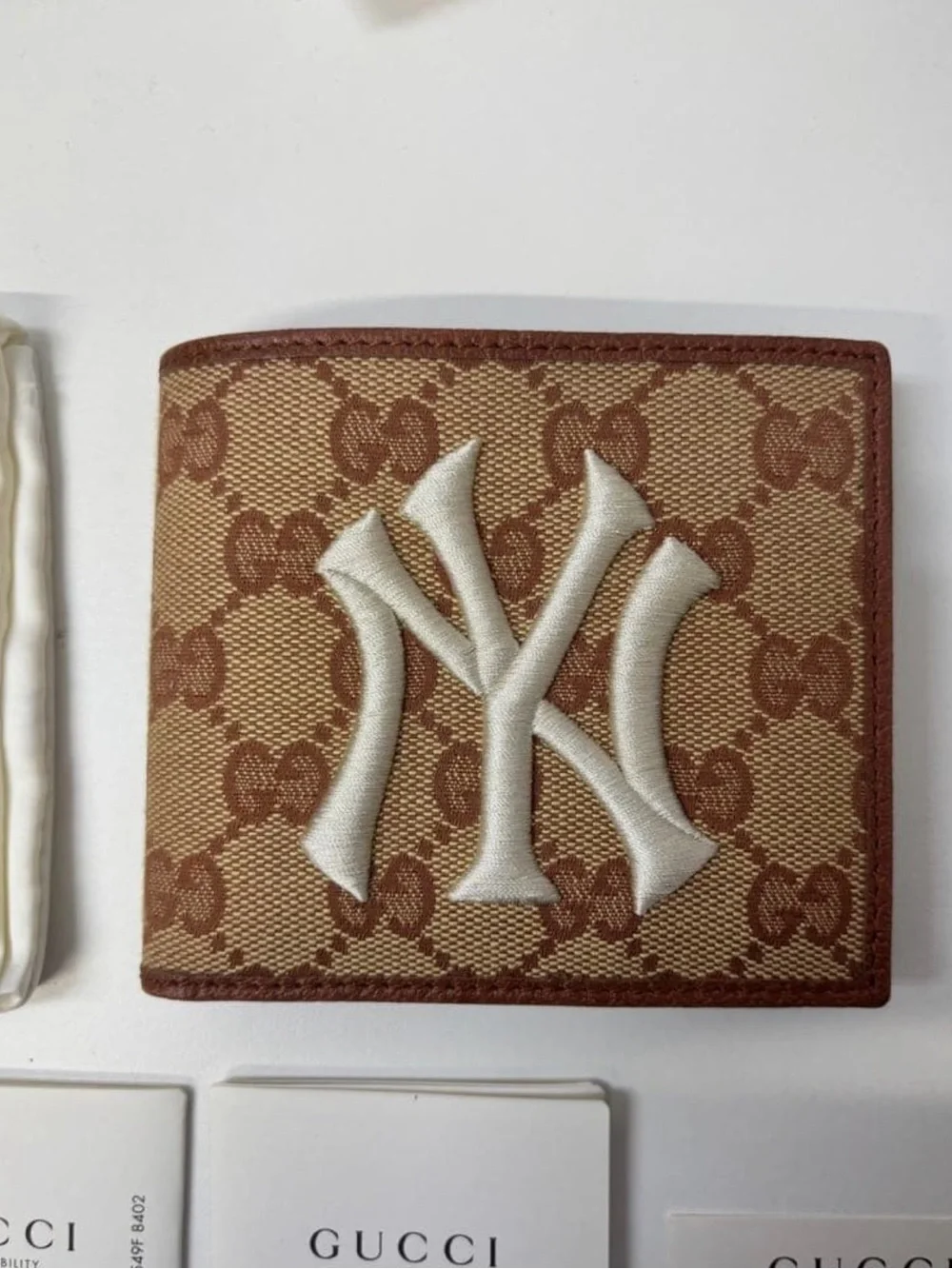 Gucci Brown Leather Card Holder with MLB Patch